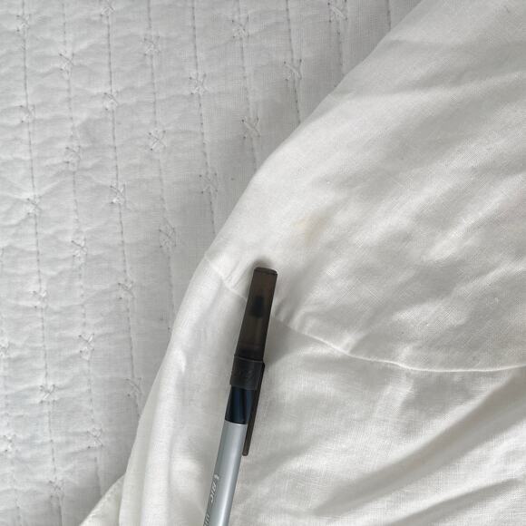 Saks Fifth Avenue Women's Relaxed Fit Long Sleeve V-Neck Linen Blouse White M - Picture 6 of 6